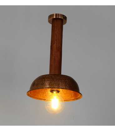 Οld copper pot and wood pendant light 235