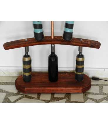 Φωτιστικό δαπέδου από μπουκάλια κρασιού με διακοσμητική άμμο και ξύλο 297