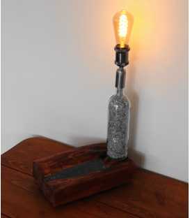 Διακοσμητικό φωτιστικό επιτραπέζιο από γυάλινο μπουκάλι με ξύλινη βάση 307
