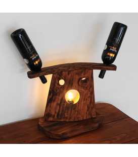 Wood decorative table light with wine bottle holder for two bottles 309