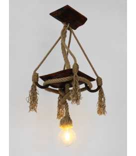 Wood, metal and rope pendant light 313