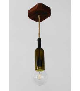 Κρεμαστό φωτιστικό οροφής από γυάλιναο μπουκάλι, ξύλο και σχοινί 316