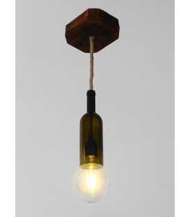 Κρεμαστό φωτιστικό οροφής από γυάλιναο μπουκάλι, ξύλο και σχοινί 316