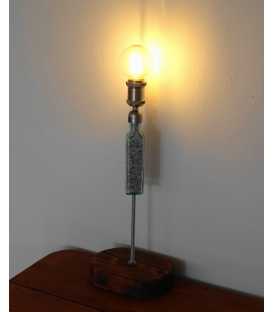 Decorative ouzo bottle table light with a wooden base 318