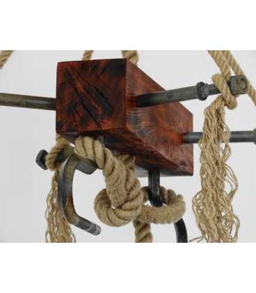 Hängende Deckenleuchte aus Holz, Metall und Seil 314