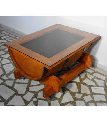Wine barrel table with glass top