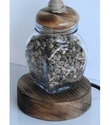 Διακοσμητικό φωτιστικό επιτραπέζιο από γυάλινο βάζο, μεταλλικό κουβαδάκι και σχοινί με ξύλινη βάση 546