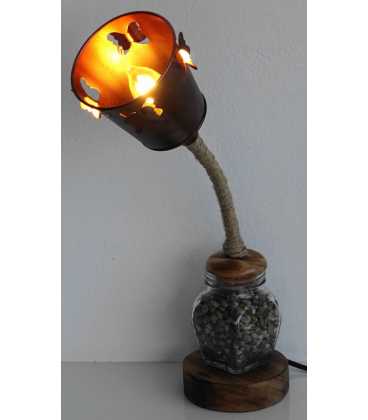Creative table lamp of a glass jar, a metal bucket, rope with wooden base 546