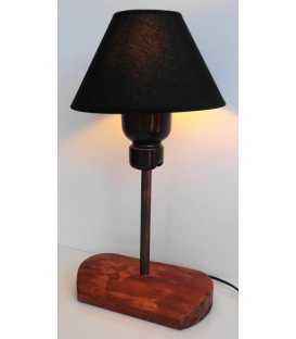 Tischleuchte aus Holz und Kupferrohr mit schwarzen Lampenschirm 568