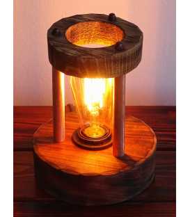 Wood and copper pipes table lamp 600