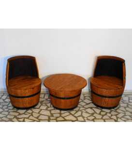 Wine barrel table set with 2 armchairs 049