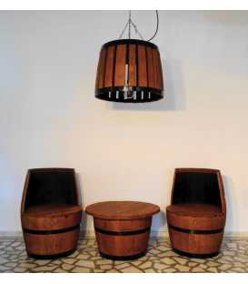 Wine barrel table set with 2 armchairs and a pendant light 050