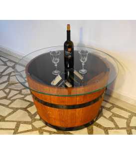 Τραπέζι από ξύλινο βαρέλι κρασιού με τζάμι 051