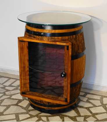 Τραπέζι-μπαράκι από ξύλινο βαρέλι κρασιού με τζάμι