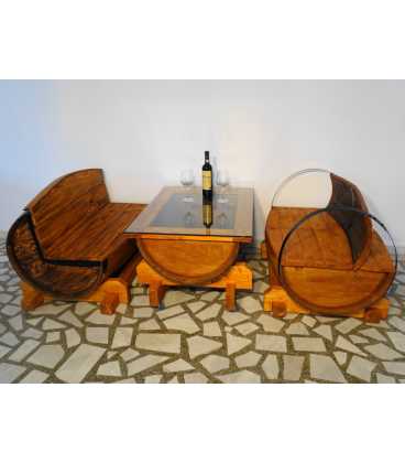 Wine barrel table set with 2 sofas