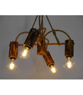 Wood, metal and rope pendant light 124