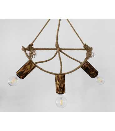 Wood, metal and rope pendant light 126