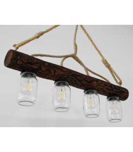 Wood, rope and jar pendant light 130