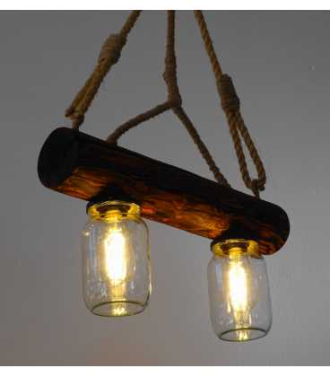 Wood, rope and jar pendant light 136