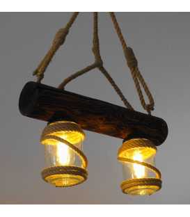 Wood, rope and jar pendant light 137